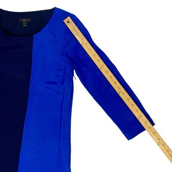 J. Crew Dress Womens Size Small Blue Colorblock 100% Silk Mini Shift Career Midi - Picture 13 of 16